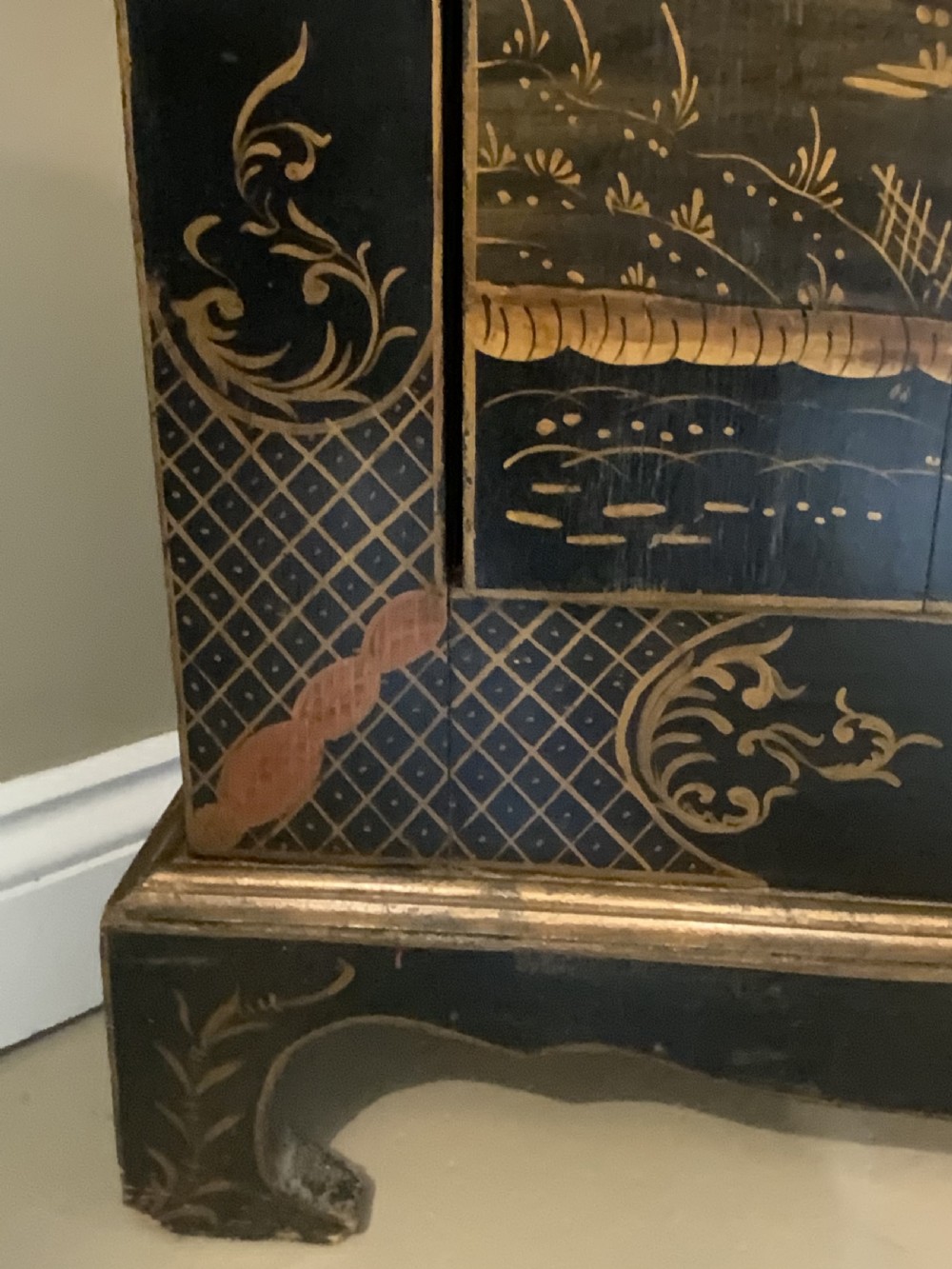 A chinoiserie decorated floor standing corner cabinet View V