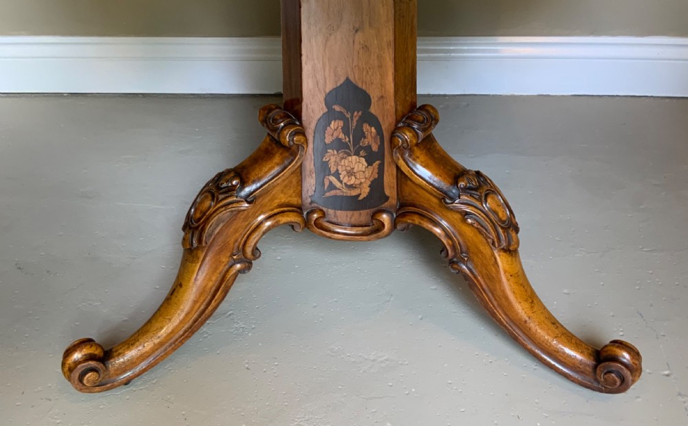 Marquetry walnut centre table in the manner of Edward Holmes Baldock View V