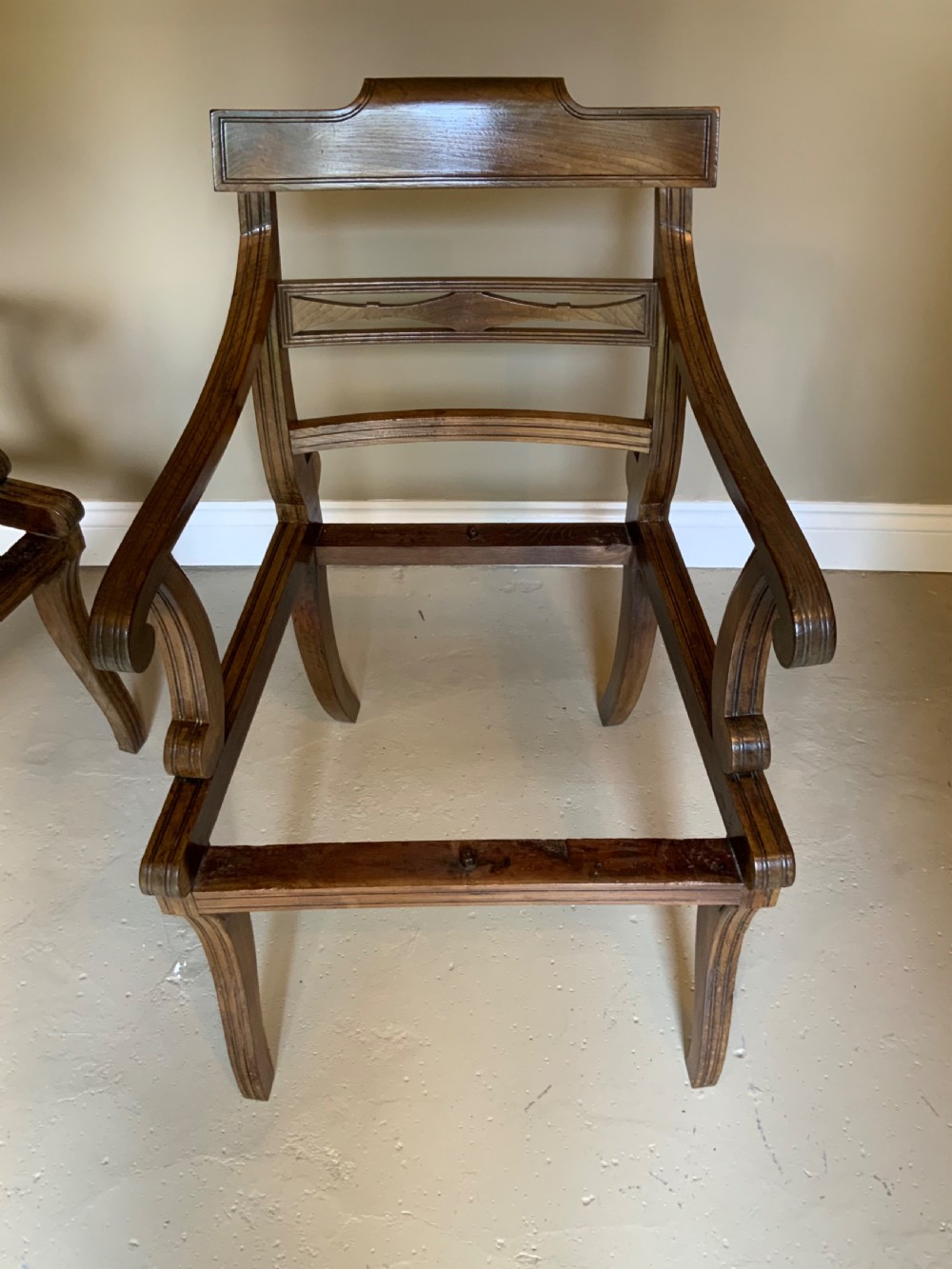 Pair of regency period elm arm chairs View XVI