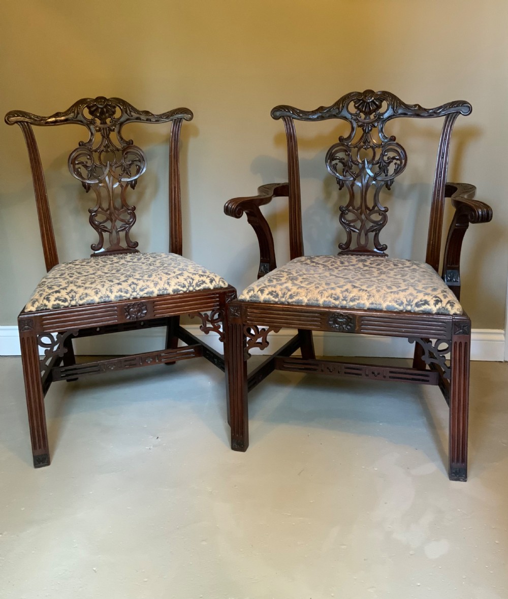 Set of eight 19th century mahogany Chippendale design dining chairs