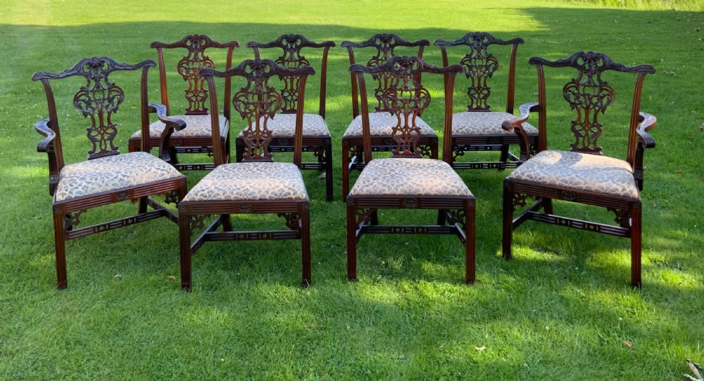 Set of eight 19th century mahogany Chippendale design dining chairs View II