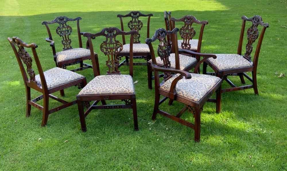 Set of eight 19th century mahogany Chippendale design dining chairs View XX