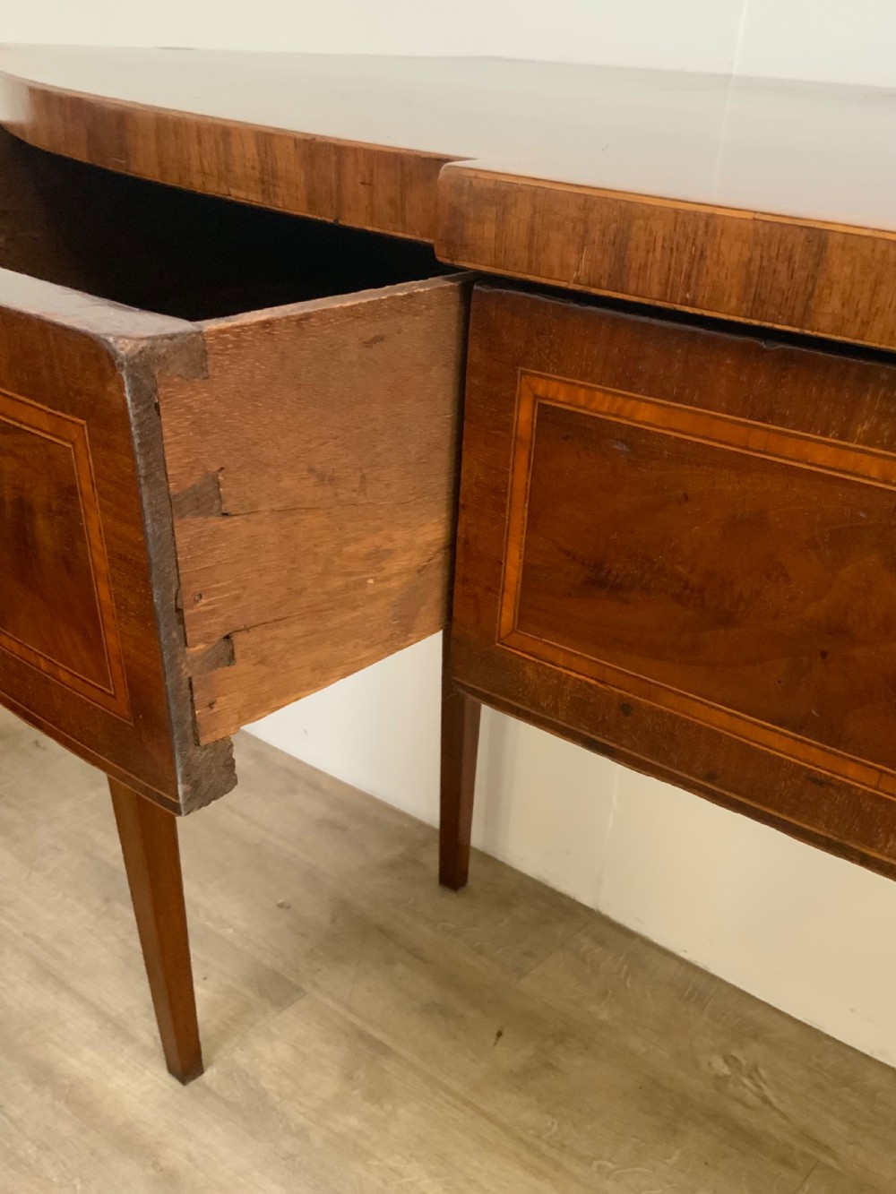 George III mahogany bow front serving table View V