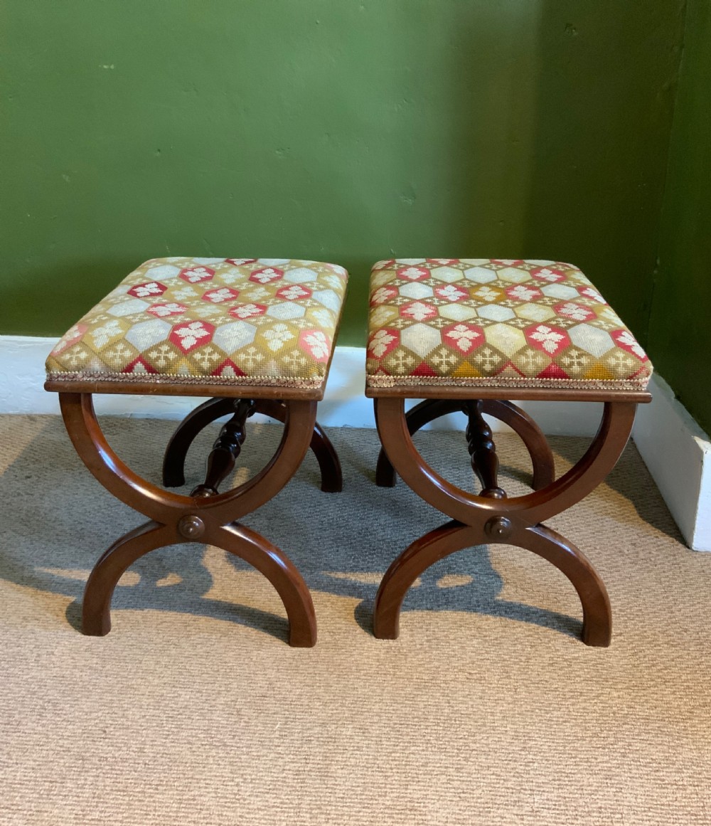 Pair of Regency mahogany stools View II