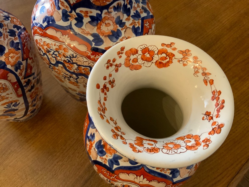 A garniture of 3 large Japanese Imari vases View V