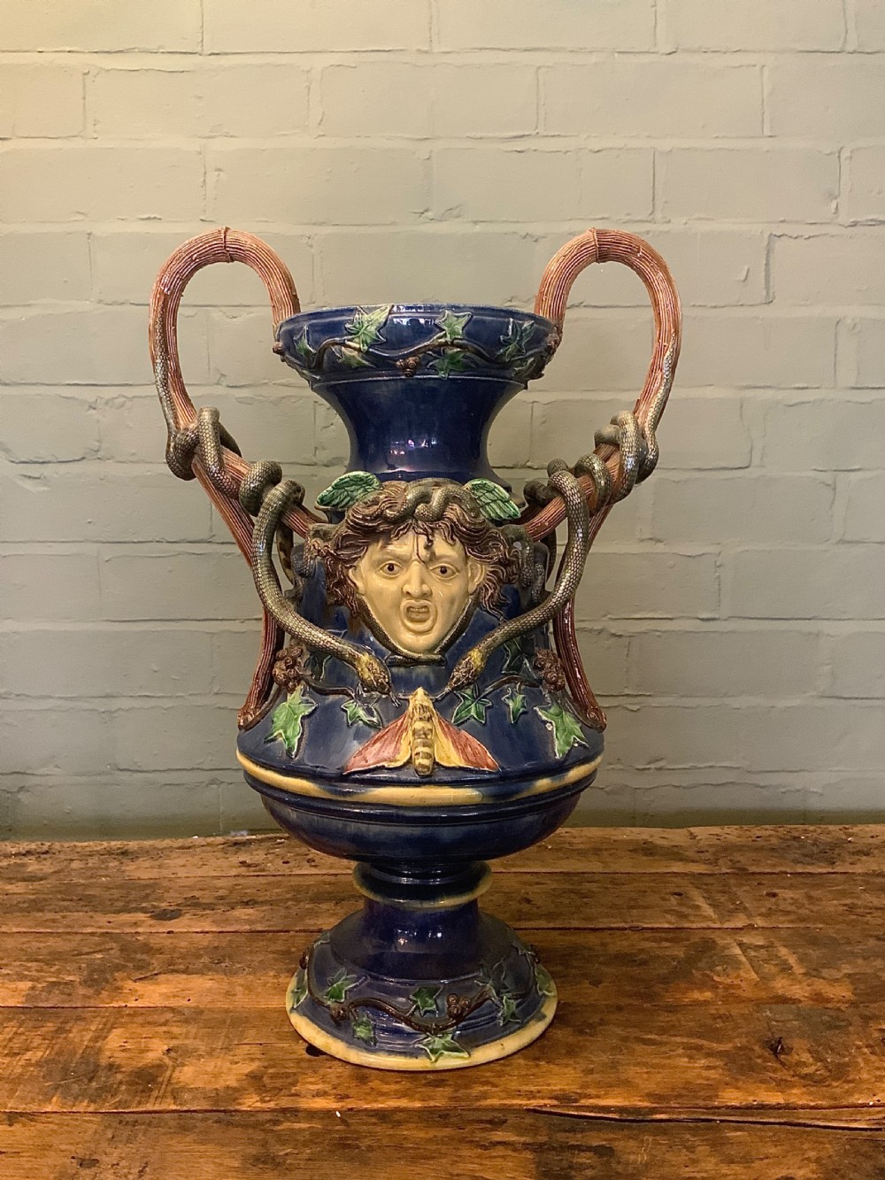 A large Palissy ware vase