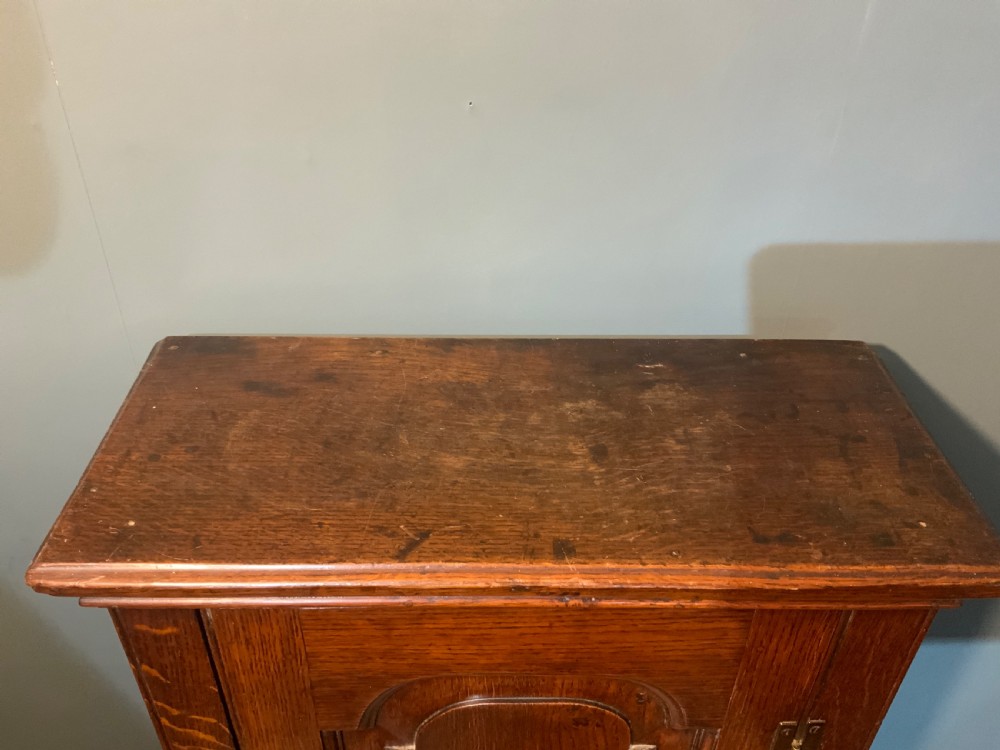 A tall slim, single door oak cabinet View IV