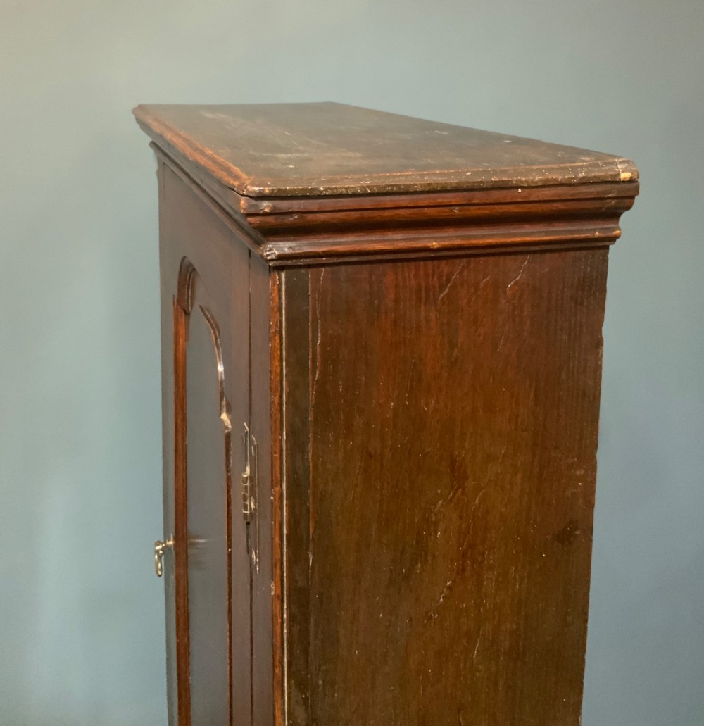 A tall slim, single door oak cabinet View VI