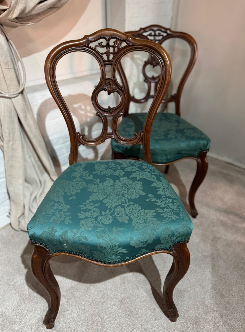 A set six Victorian walnut dining chairs View II