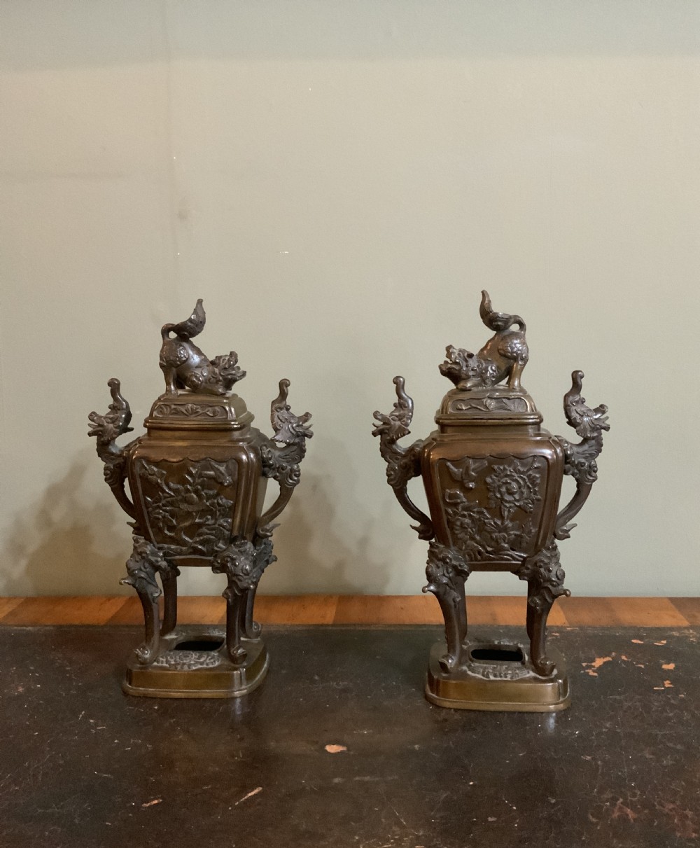A pair of Japanese bronze koro