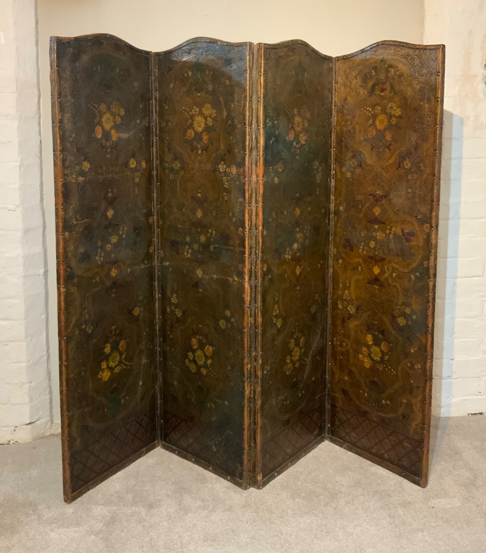 An embossed painted leather screen