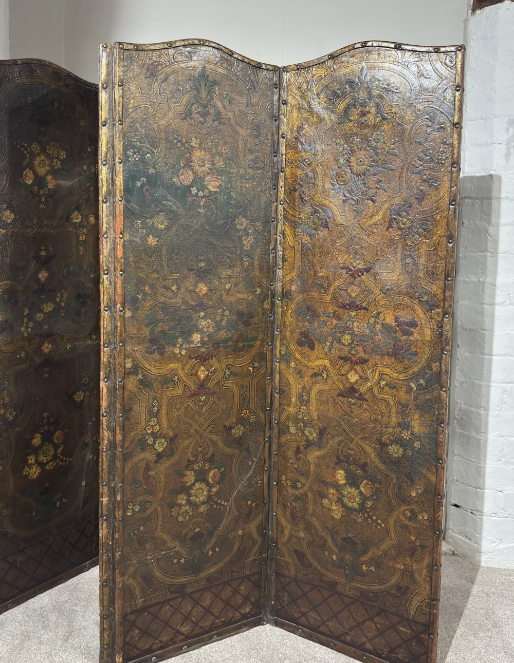 An embossed painted leather screen View II