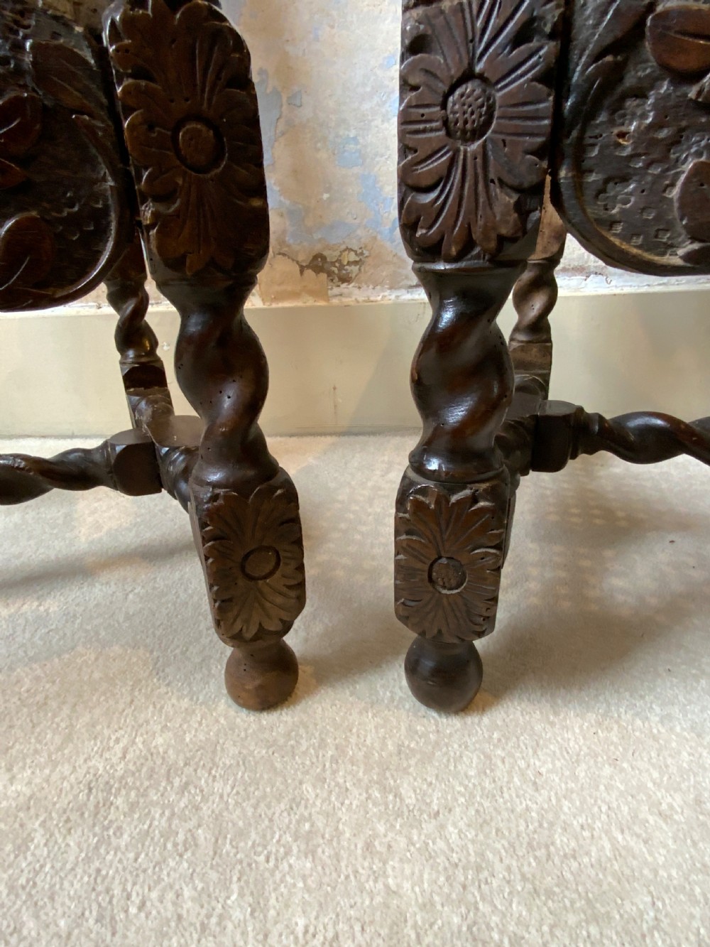 A pair of charles II walnut side chairs View V