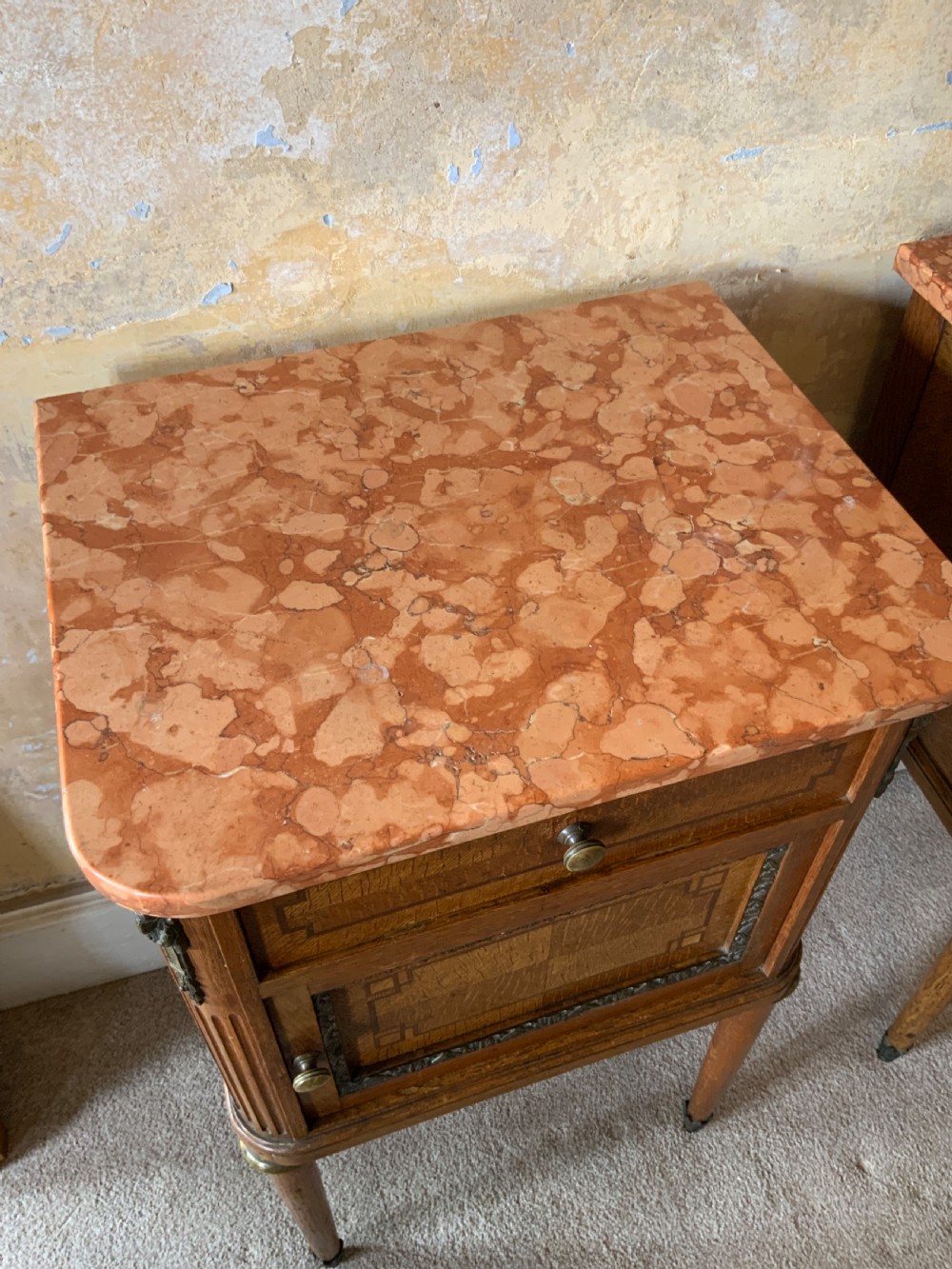 Pair of marble topped bedside cabinets View III