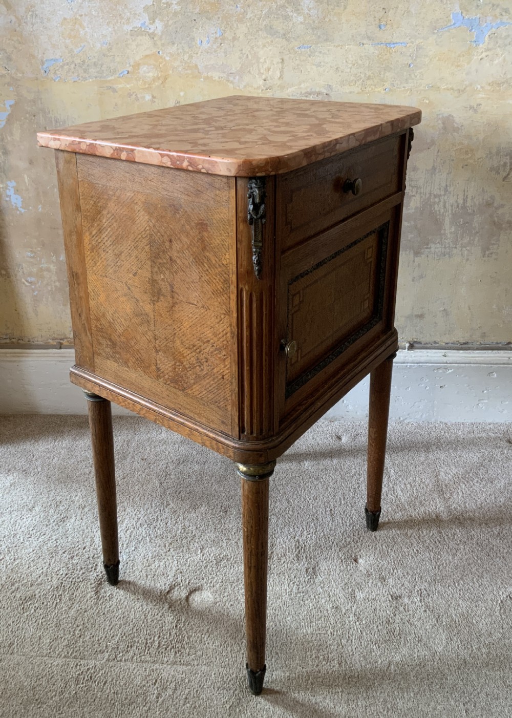 Pair of marble topped bedside cabinets View V