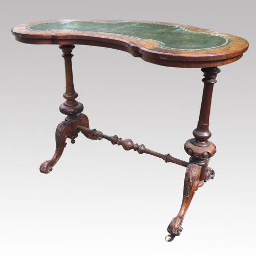 fine 19th century walnut and marquetry kidney shaped desk - CATEGORY: ANTIQUE TABLES - DATED VICTORIAN