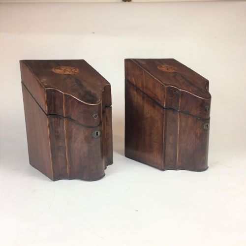 PAIR OF 18TH CENTURY SHERATON MAHOGANY FORMER CUTLERYKNIFE BOXES - ADDITIONAL PHOTO 1