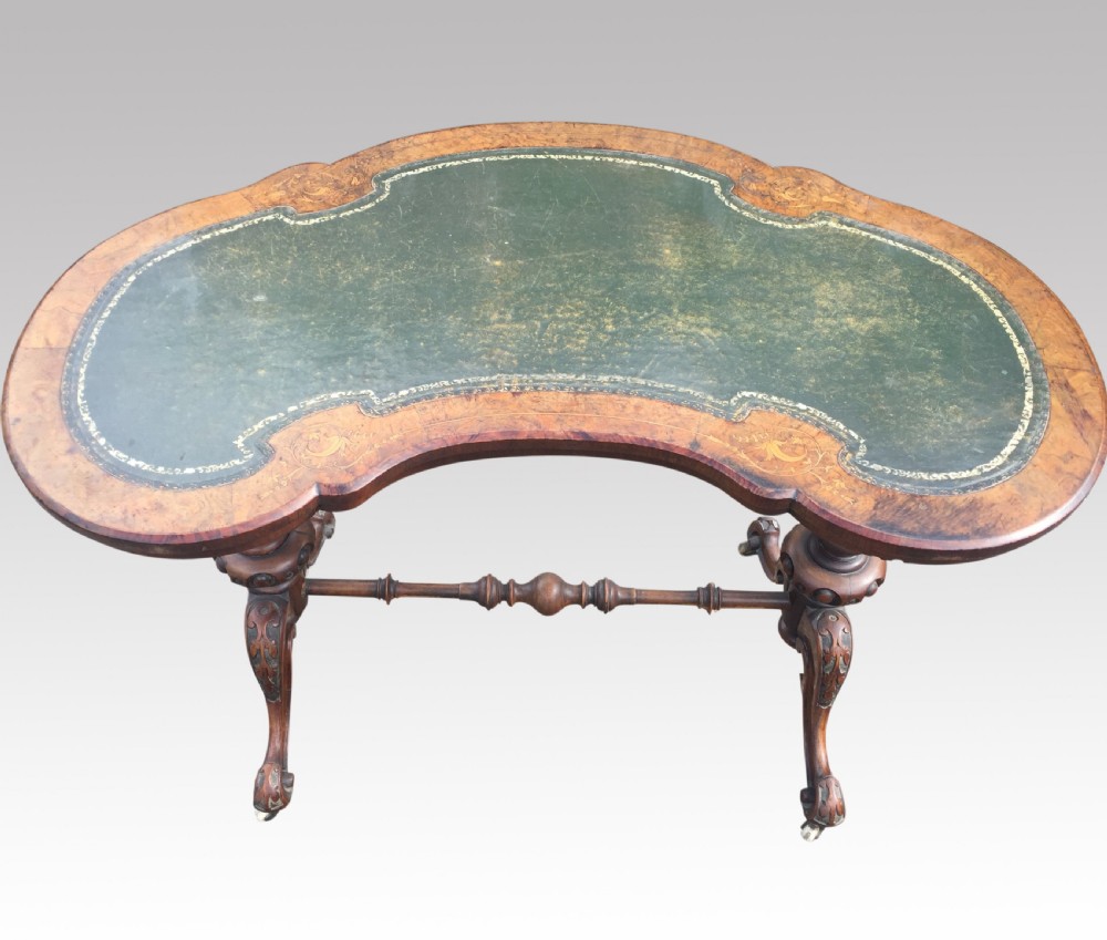 Fine 19th Century walnut and marquetry kidney shaped desk View II