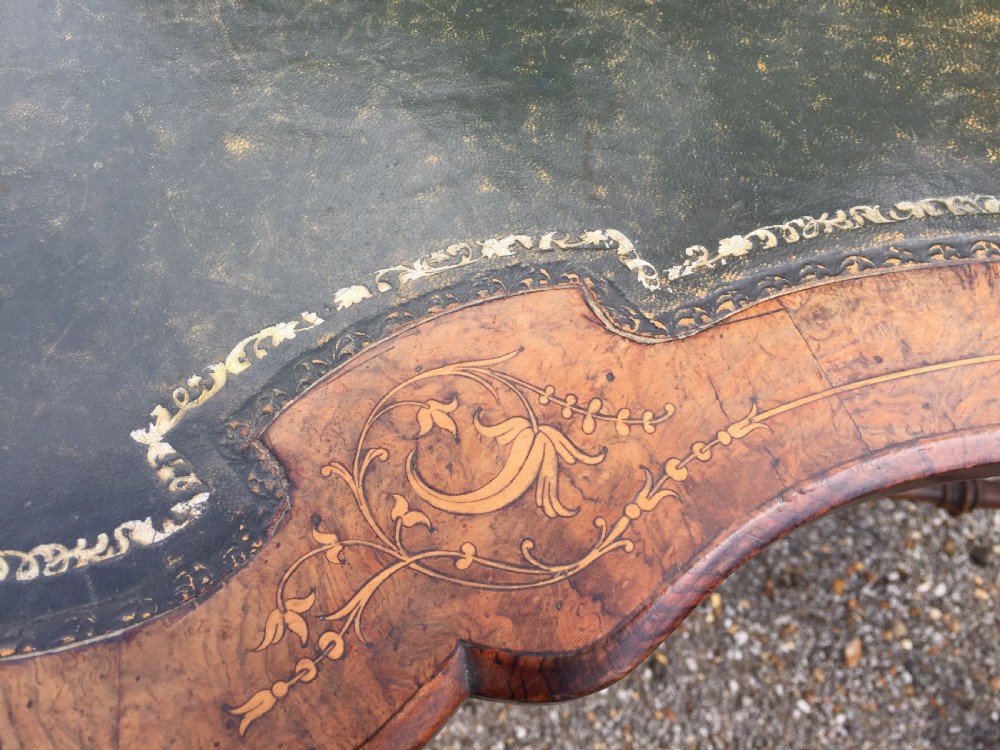 Fine 19th Century walnut and marquetry kidney shaped desk View V