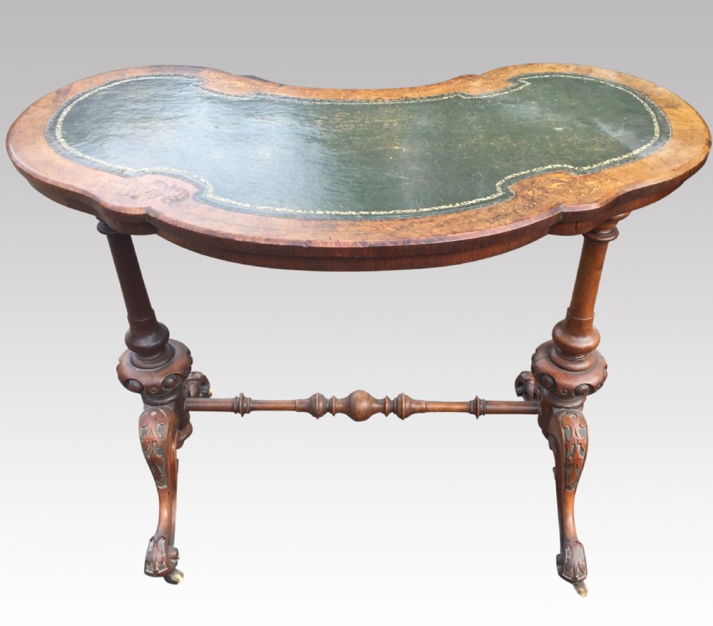 Fine 19th Century walnut and marquetry kidney shaped desk View VII