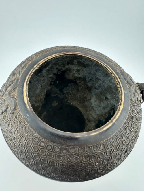 fig 5. A 19th-century Chinese bronze tripod censer featuring polychrome cloisonne enamel floral motifs, side loop handles, and a lid topped with a Qilin finial.