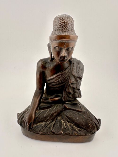 Antique 19thc Burmese Bronze Shakyamuni Buddha 700g Buddhist Statue Burma 11.5cm