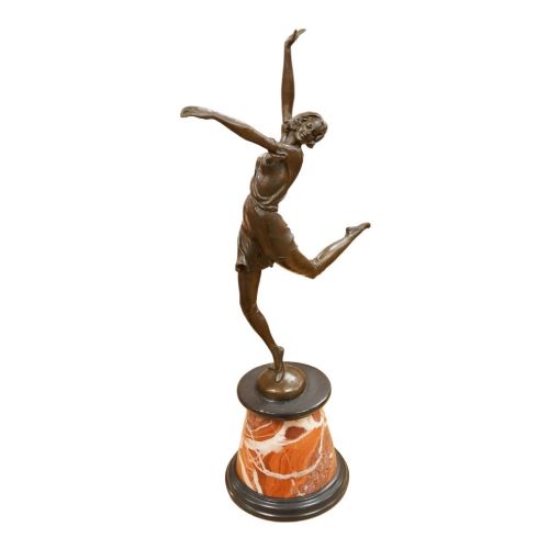 Large Art Deco Style Bronze Dancer After Bruno Zach Marble Base Sculpture 65cm