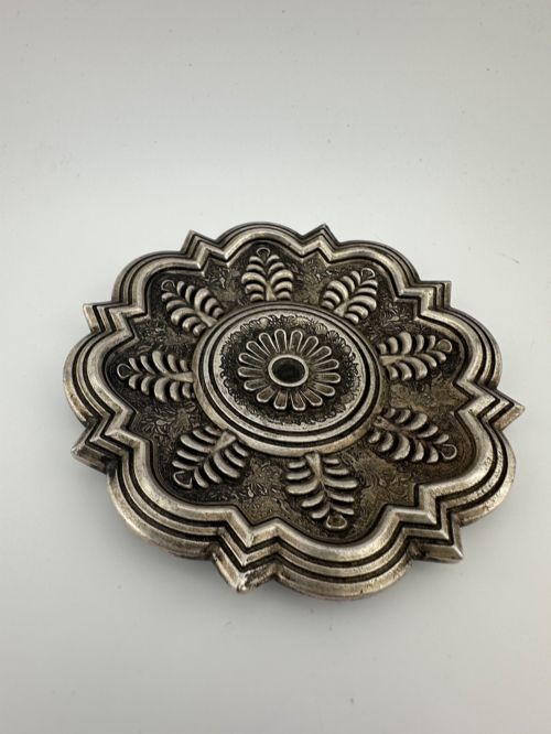 Antique Chinese White Metal Lotus Dish Qianlong Mark C.1920