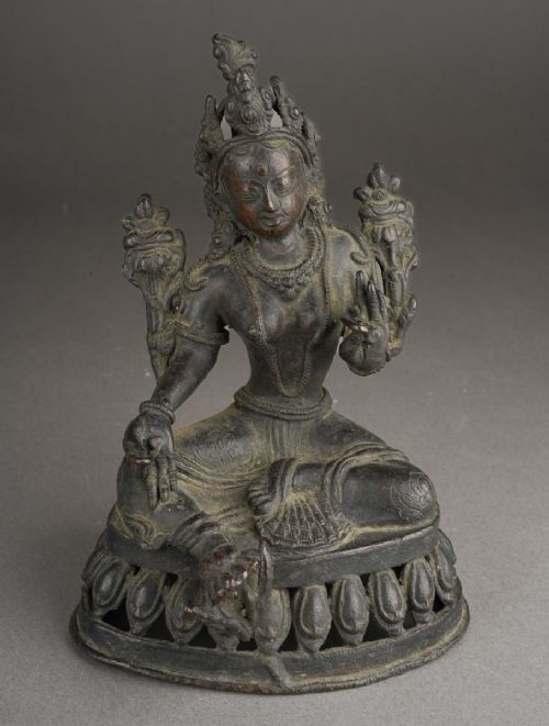 Antique Tibetan Nepalese Bronze Tara Figure Buddhist Himalayan Shrine Statue C.1900 14cm