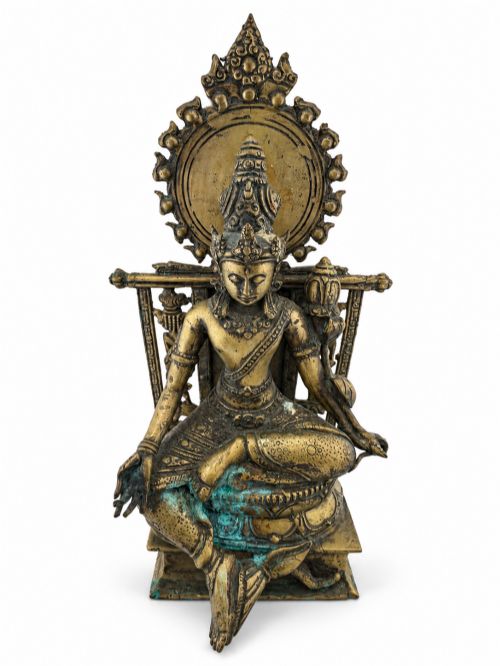 Antique Tibetan Nepalese Bronze Green Tara Buddhist Deity Himalayan Shrine Statue C.1900