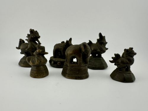 Set of 6 Antique Burmese Thai Bronze Animal Trade Opium Weights 2 4 5 Tical 19thc