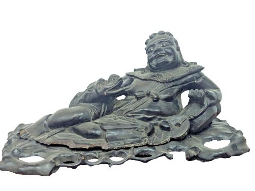 Large Antique Chinese Carved Hardwood Budai Laughing Buddha Elephant Qing C.1900 44cm