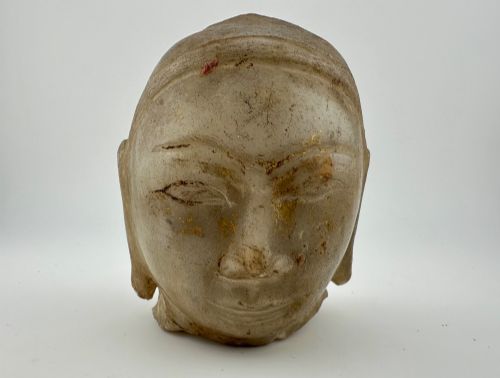 Antique Asian Carved Hardstone Head Fragment with Gilding C.1900