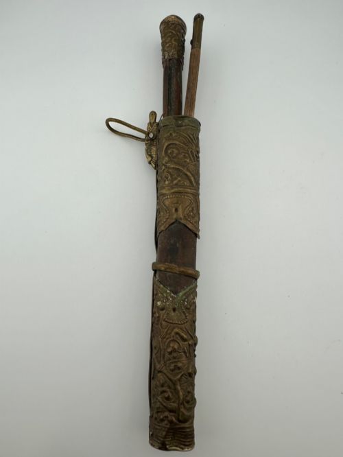 fig 7. A 19th-century Chinese Qing Dynasty travelling eating set with chopsticks and knife stored inside an embossed brass-mounted sheath.