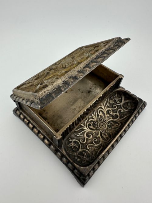 Antique Continental Likely German Brass Desktop Vesta Match Holder Striker & Tray C.1900