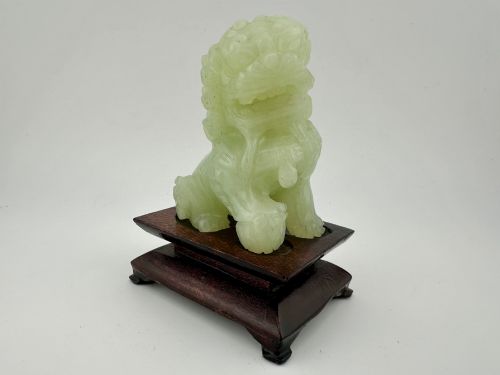 Chinese Carved Pale Green Jade Hardstone Guardian Lion Foo Dog Republic Period C.1930–50