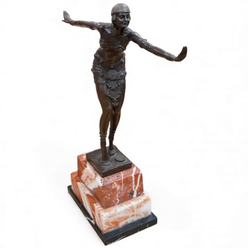 Large Art Deco Style Bronze Dancer Lady After D.h. Chiparus Step Marble Base 48cm C. 1920