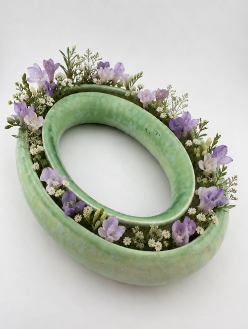1930s Royal Cauldon Art Deco Green Oval Flower Arranger Posy Ring Vase No.3