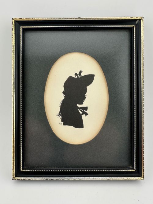 1920s Art Deco Painted Glass Silhouette Portrait of a Lady – Antique Framed Miniature Initialled Fr