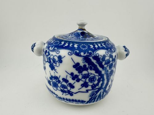 Japanese Meiji Blue & White Porcelain Koro Incense Burner Prunus C.1900