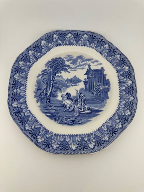 Antique Cauldon Chariot Blue & White Transferware Plate Staffordshire C.1920