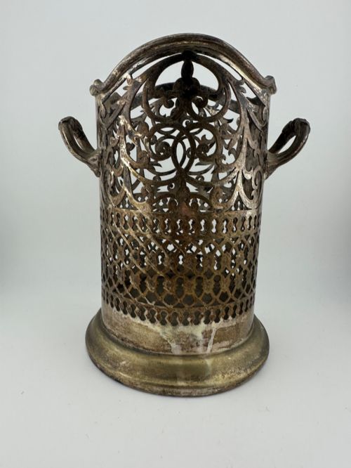 Antique Edwardian Mappin & Webb Pierced Silver Plated Wine Bottle Holder C.1900