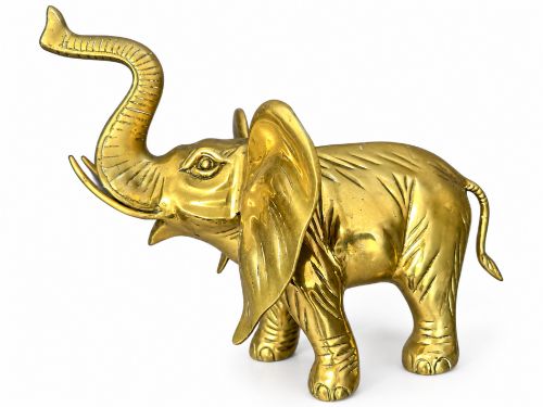 Large Antique Style Indian Brass Elephant Sculpture Raised Trunk 41cm 4.1kg C. 1930'S
