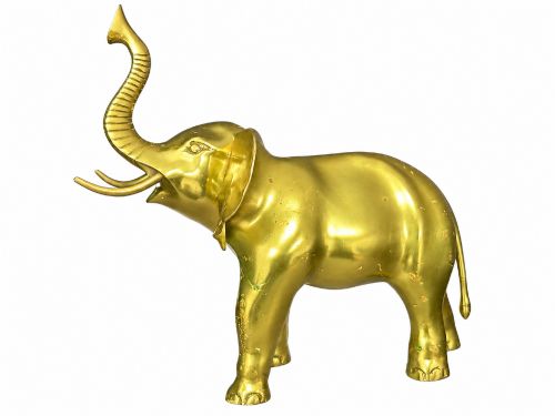 Medium Vintage Indian Brass Elephant Sculpture Raised Trunk 34.5cm 2.4kg C.1930's