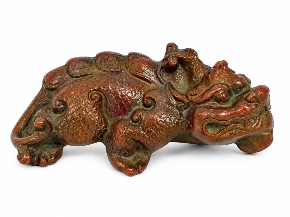 Chinese Bronze Dragon Scholar’s Paperweight / Brush Rest, c.1900