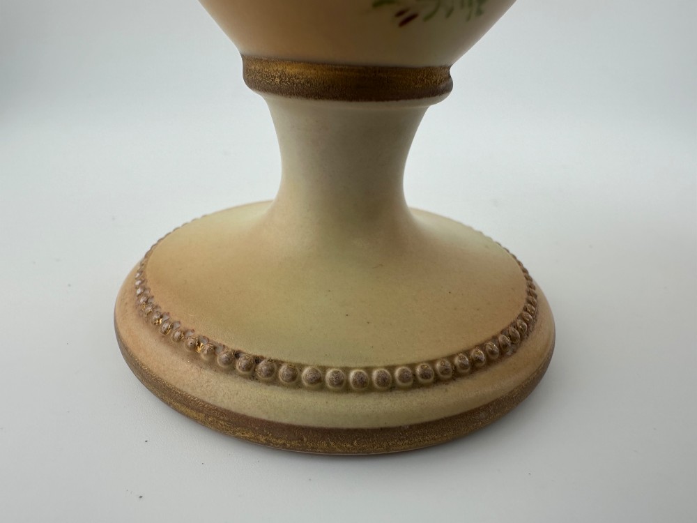 Pair Antique W&R Carlton Ware Blush Ivory Floral Pedestal Vases c.1910 View III