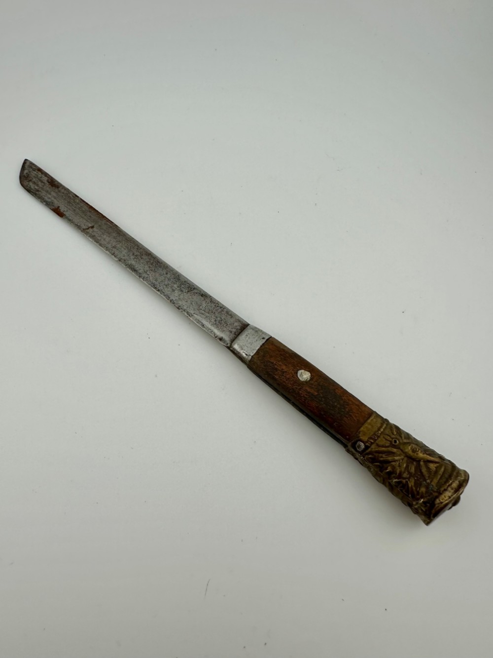 A 19th-century Chinese Qing Dynasty travelling eating set with chopsticks and knife stored inside an embossed brass-mounted sheath. View IV