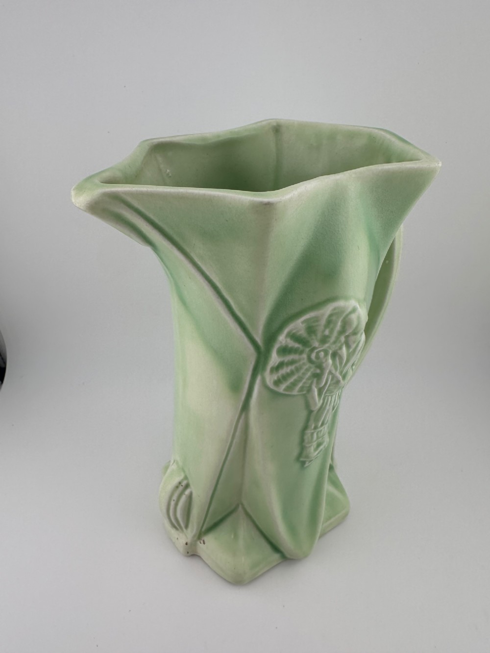 1930s Delcroft Ware Art Deco Green Oriental Geisha Jug Vase J T Fell No.727 18.5cm View V