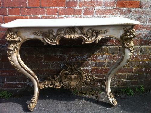 19th Century French Cream and Gilt French Marble Top Console Table