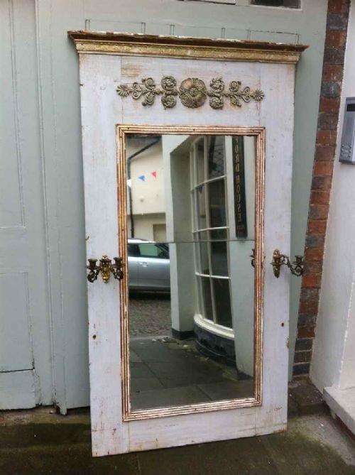 A Highly Unusual French 18th Century Original Painted Trumeau Mirror.